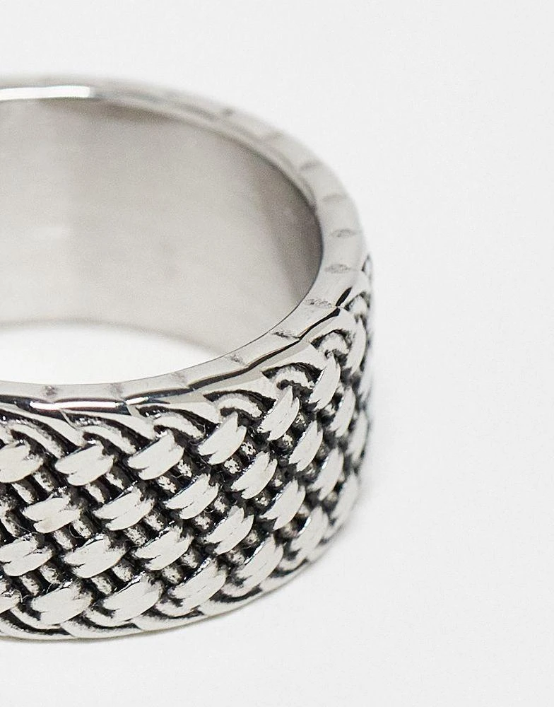 ASOS ASOS DESIGN waterproof stainless steel band ring with texture in burnished silver 2
