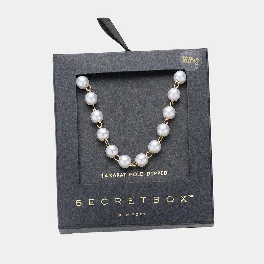 FASHNZFAB SECRET BOX_14K Gold Dipped Pearl Station Necklace