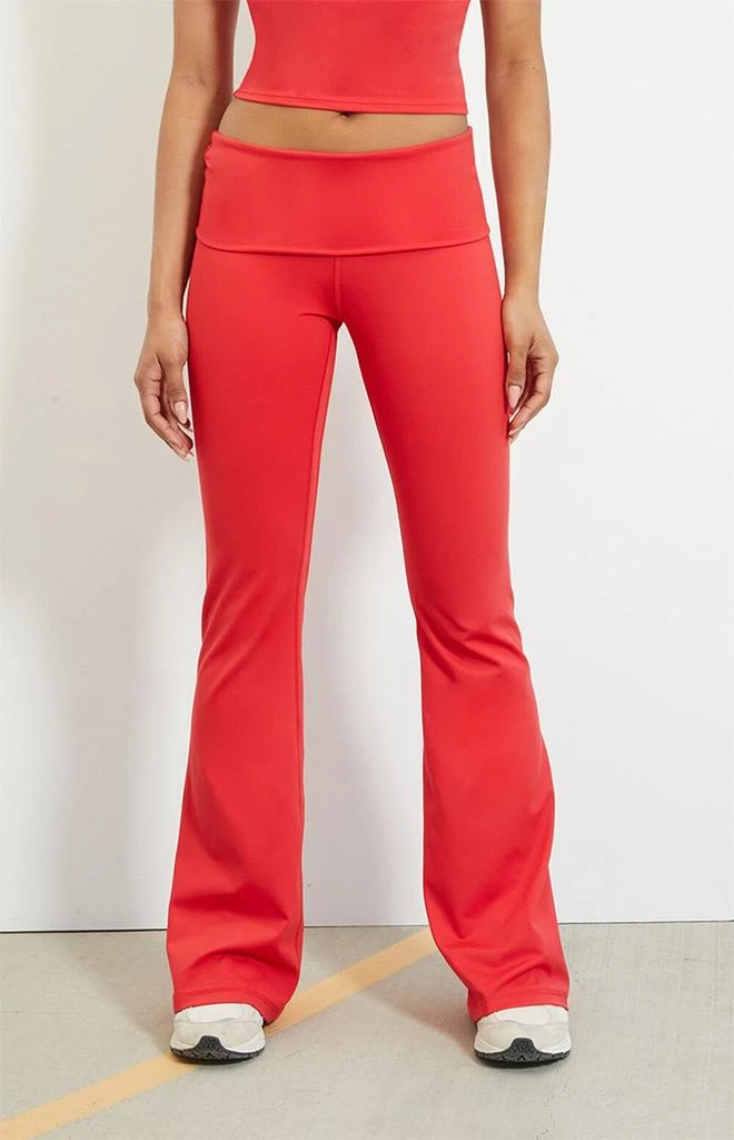 PAC 1980 PAC WHISPER Active Red Fold-Over Waistband Flare Yoga Pants 3