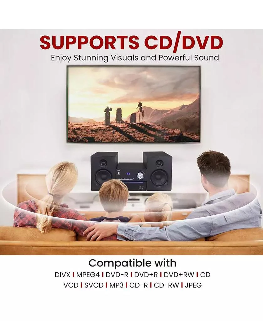 Pyle 3-Piece Wireless BT Streaming Stereo System with MP3, USB, FM Radio, Bass Reflex Speaker, and Remote Control (Black) 4