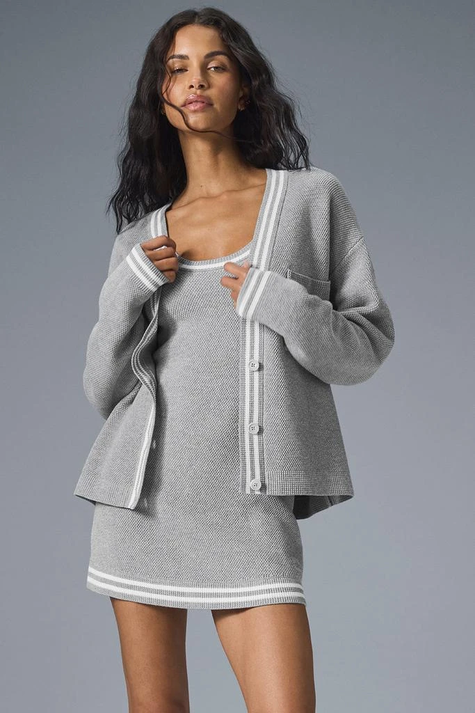 Alo Tennis Club Sweater Knit Cardigan - Athletic Heather Grey/White 1