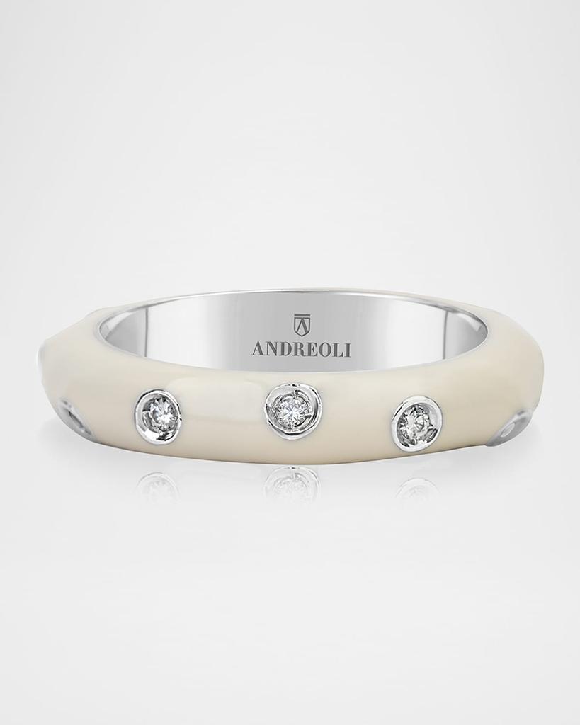 Andreoli 18K White Gold White Enamel Diamond Ring, Size 6.5