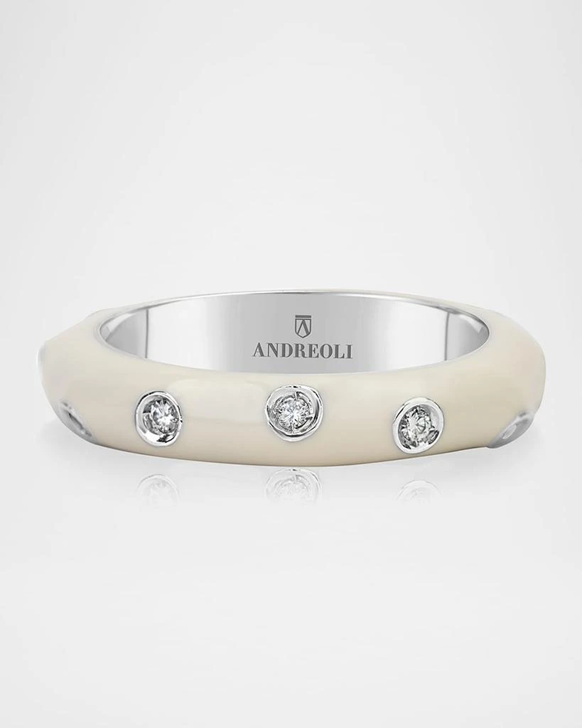 Andreoli 18K White Gold White Enamel Diamond Ring, Size 6.5 1
