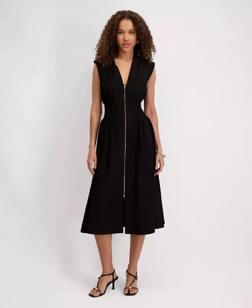 Kensie Women's Sleeveless V-Neck Zip-Front Maxi Dress 1