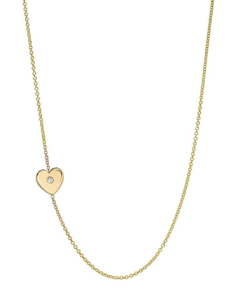 Zoe Lev 14K Yellow Gold Diamond Heart Station Necklace, 18" 1