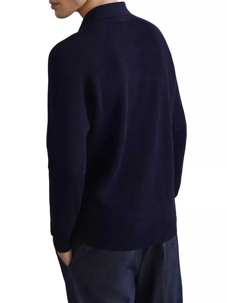 Brunello Cucinelli Cotton English Rib Knit Polo with Long Raglan Sleeves 3