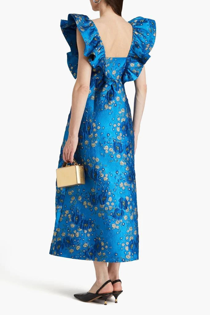 Ganni Gathered metallic cloqué midi dress 3