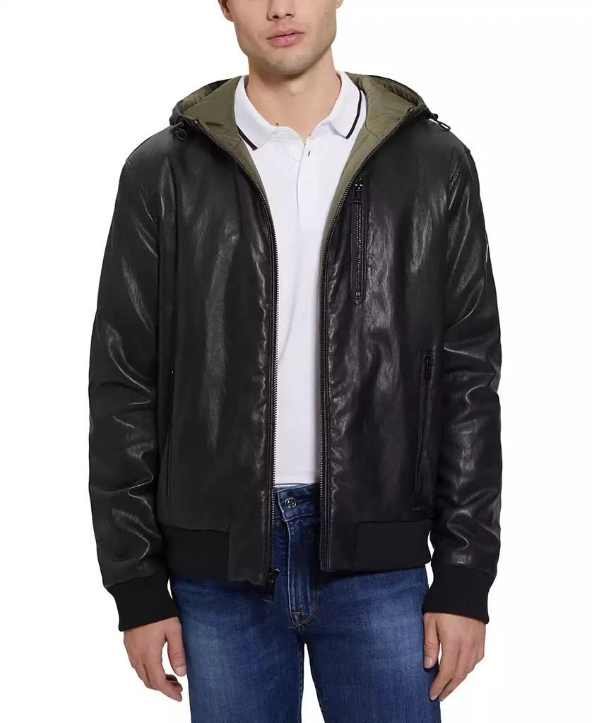 GUESS Men's Gary Faux Leather Hooded Jacket 1