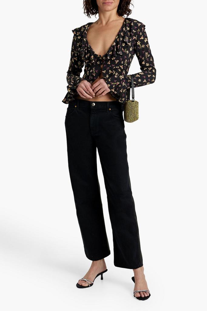 ROTATE Birger Christensen Cropped ruffled floral-print jacquard top