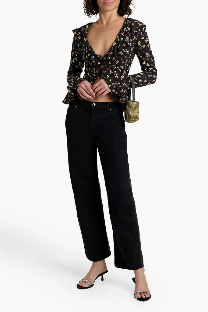 ROTATE Birger Christensen Cropped ruffled floral-print jacquard top 2