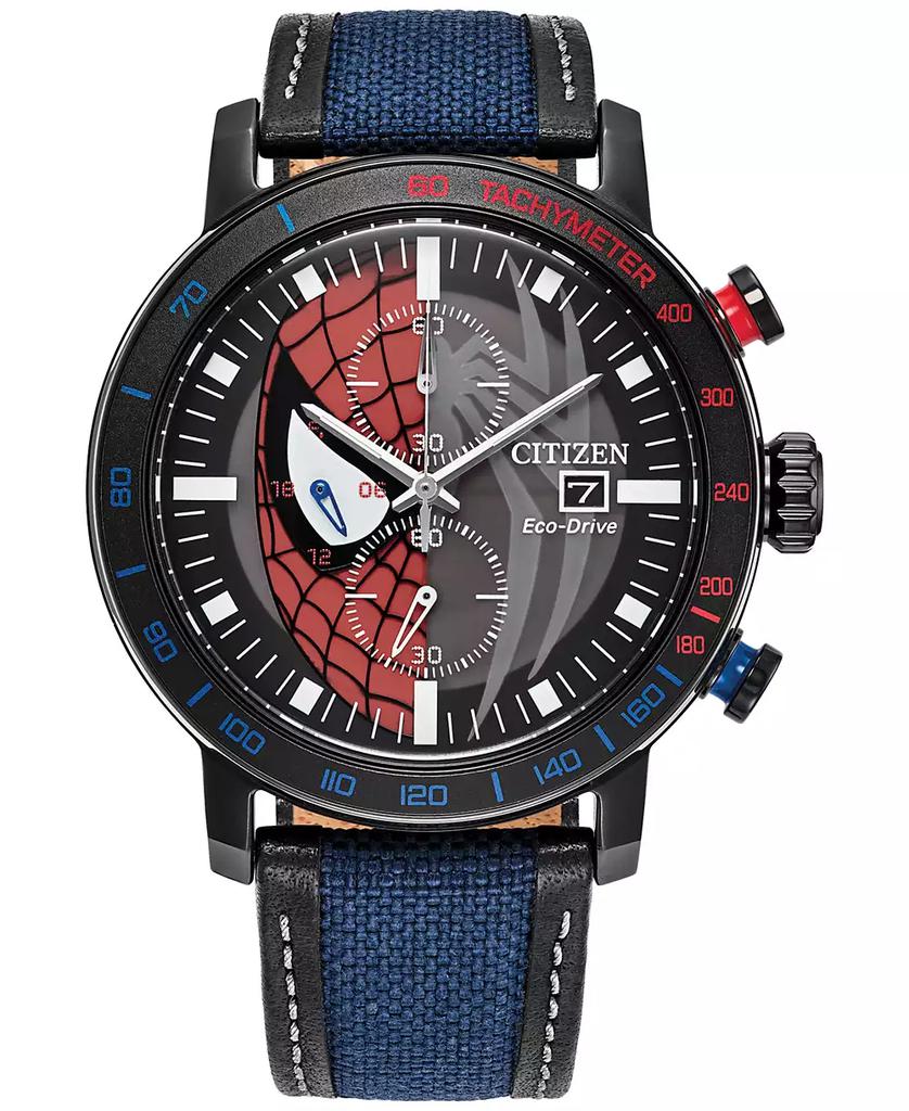 Citizen Eco-Drive Men's Chronograph Marvel Spider-Man Double Vision Blue Nylon Leather Strap Watch 44mm