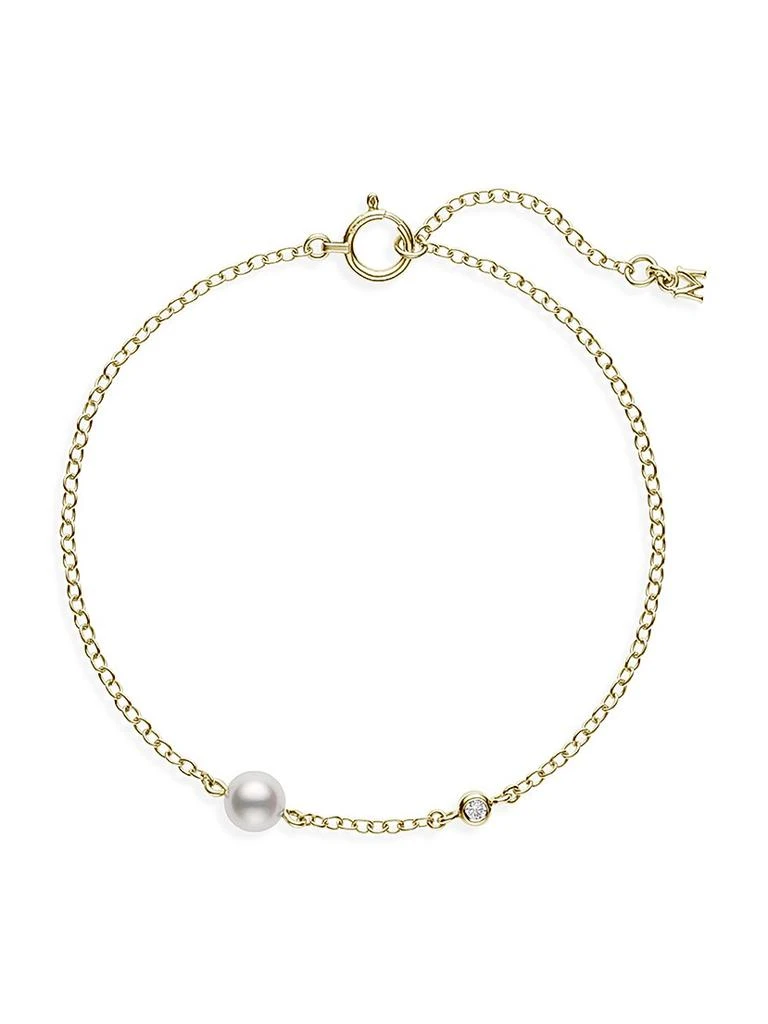 Mikimoto 18K Yellow Gold, 0.02 TCW Diamond & Cultured Akoya Pearl Station Bracelet 1