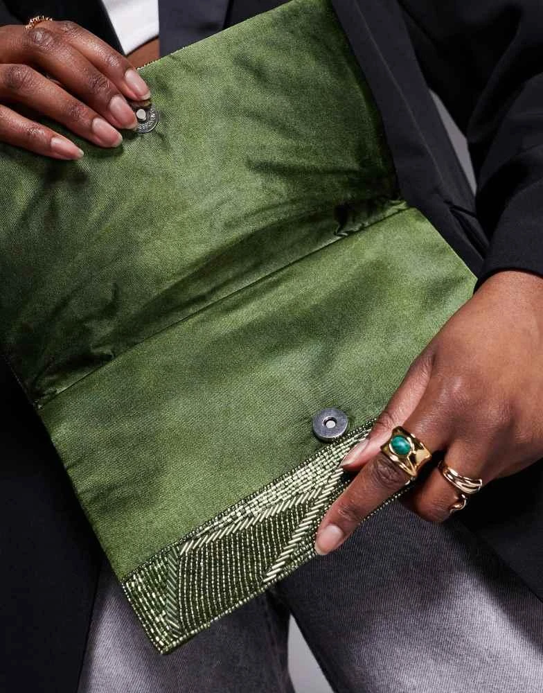 True Decadence True Decadence sequin pattern envelope clutch bag in green 3