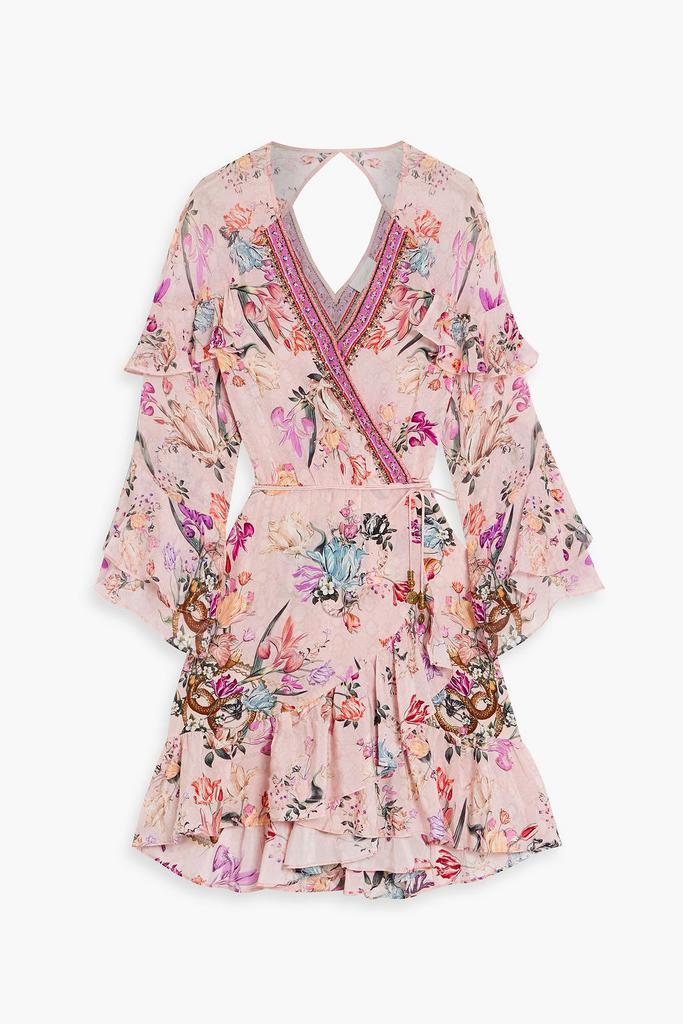 Camilla Cutout crystal-embellished silk crepe de chine mini wrap dress