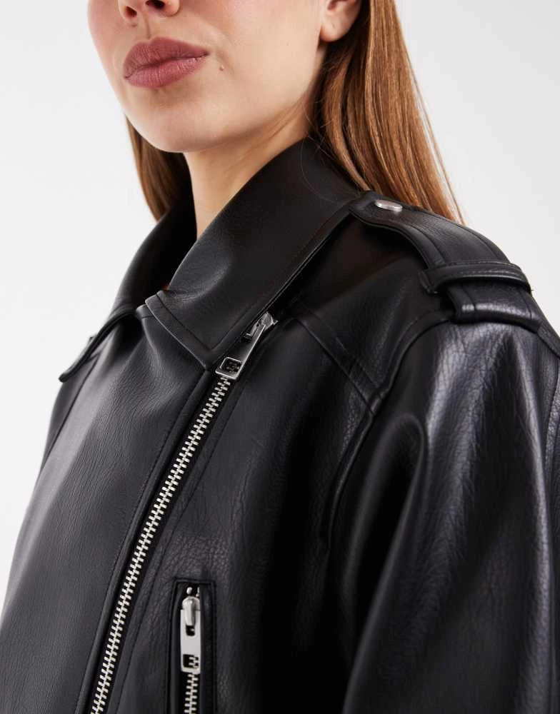 ASOS ASOS DESIGN leather look shrunken biker jacket in black 3