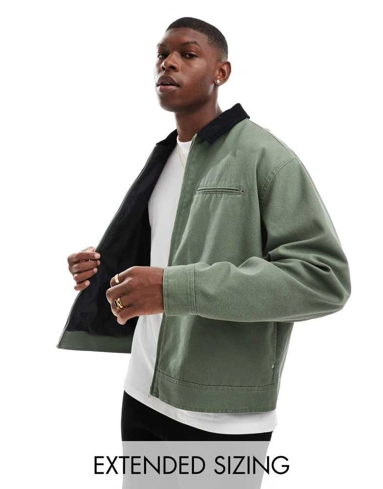ASOS ASOS DESIGN harrington jacket with cord collar in khaki - KHAKI 1