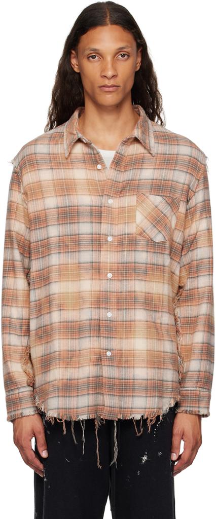 R13 SHREDDED SEAM SHIRTチェックカットオフ長袖シャツ R13 Gray Shredded Seam Drop Neck Shirt R13