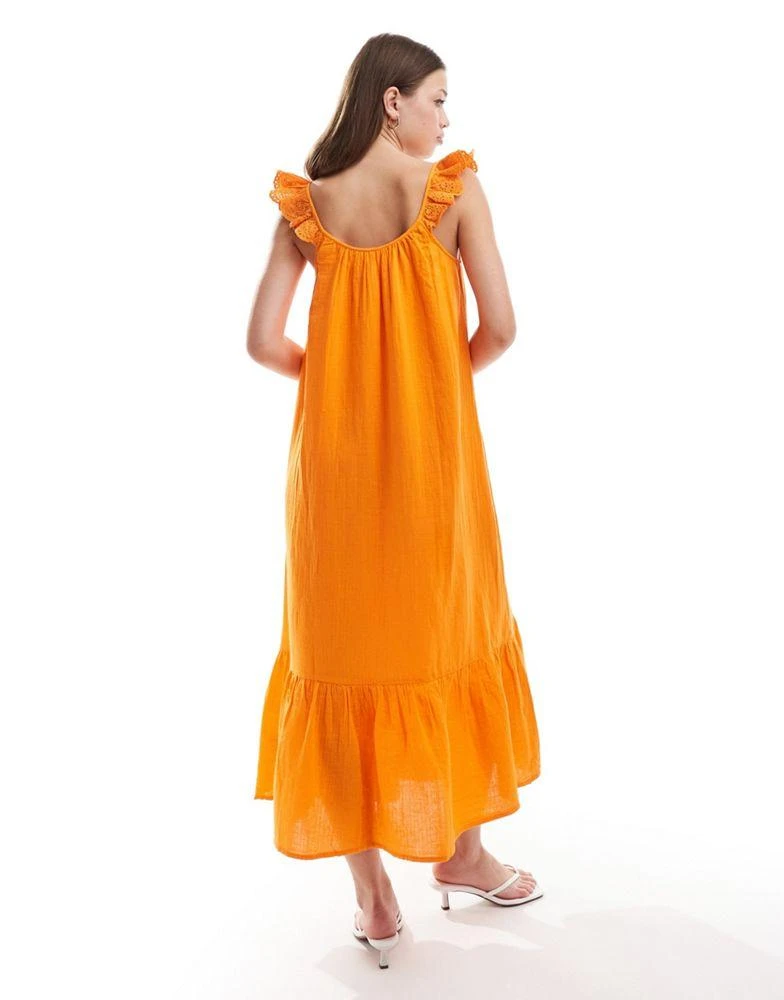 Y.A.S. YAS scoop neck broderie sleeve maxi dress in orange  - ORANGE 3