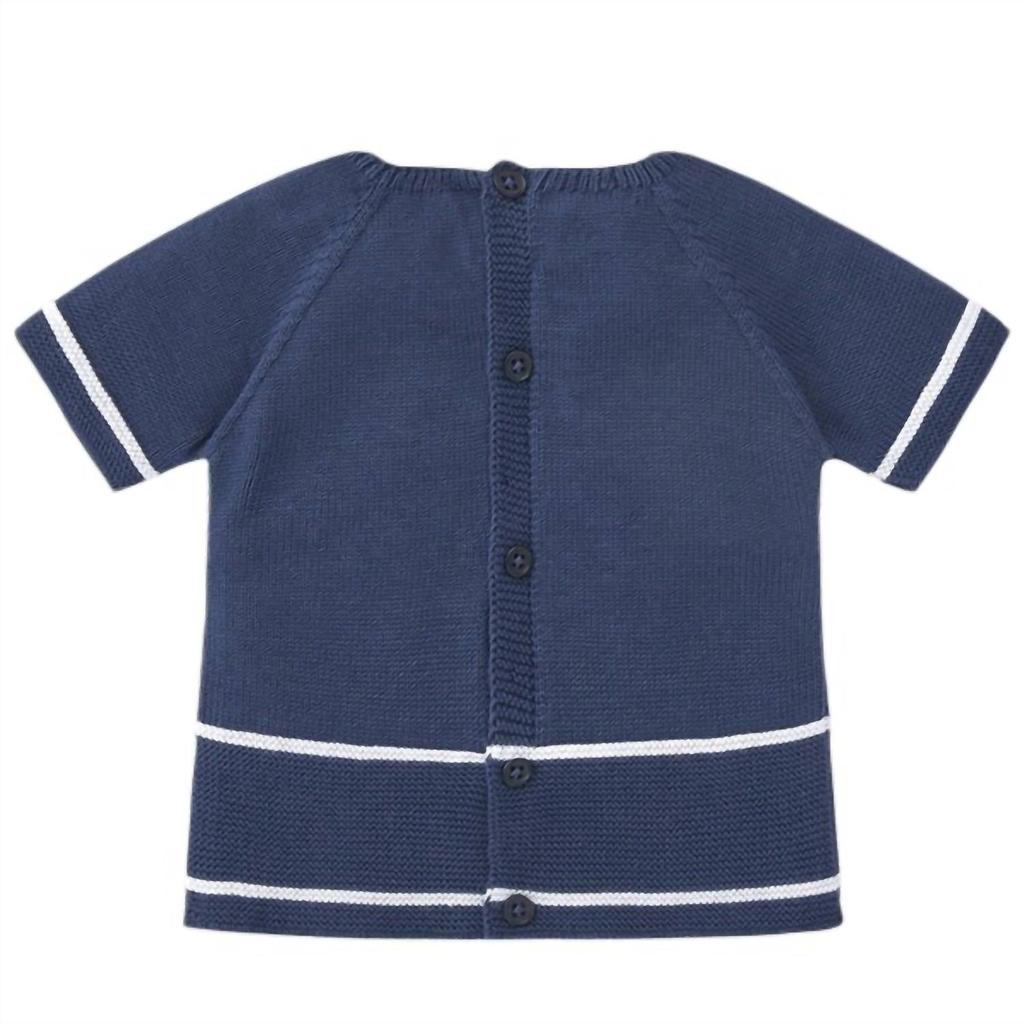 Paz Rodriguez Baby Short Sleeve Knit Sweater In Navy Blue