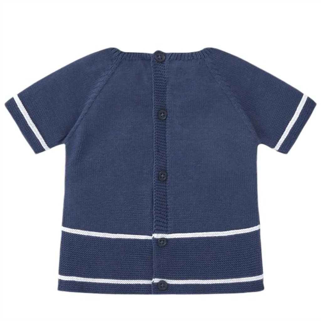 Paz Rodriguez Baby Short Sleeve Knit Sweater In Navy Blue 2