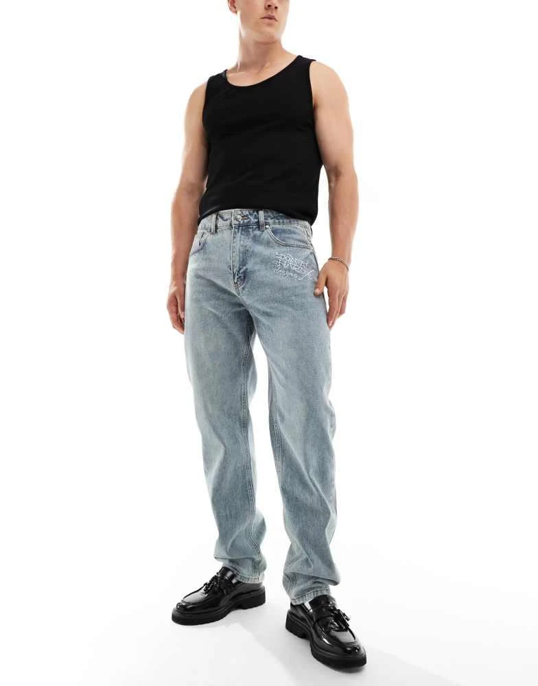 Ed Hardy Ed Hardy straight leg NYC denim embroidered jeans in bleach 2