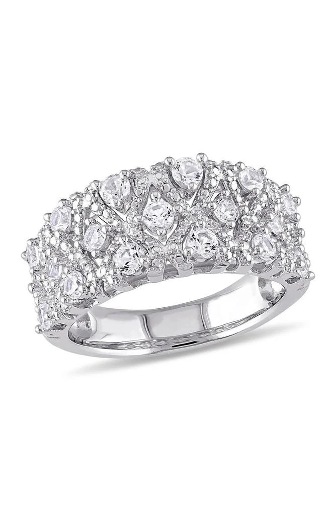 DELMAR Sterling Silver Lab Created White Sapphire Milgrain Ring