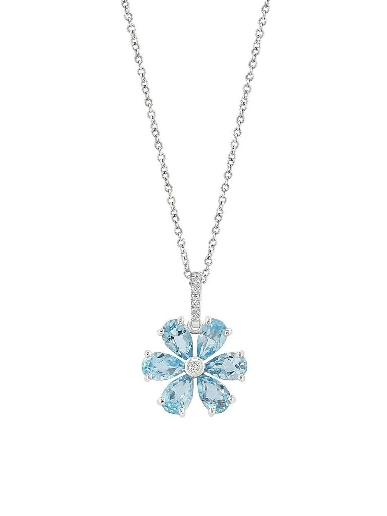 Saks Fifth Avenue Collection 14K White Gold, Aquamarine 
0.03 TCW Diamond Flower Pendant Necklace
