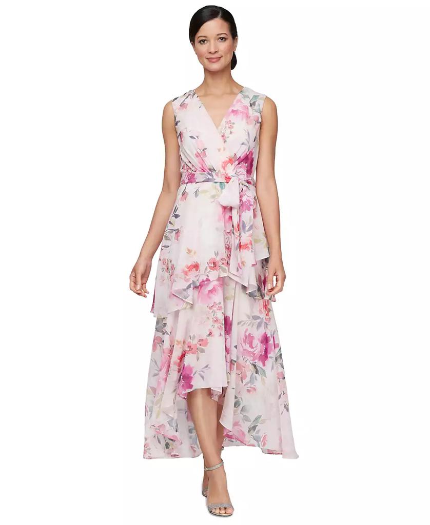 SL Fashions Women's Floral-Print Chiffon High-Low Dress