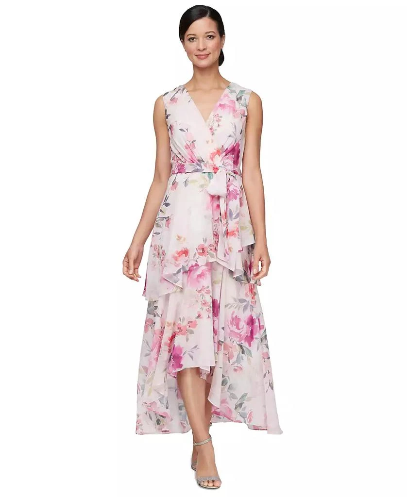 SL Fashions Women's Floral-Print Chiffon High-Low Dress 1