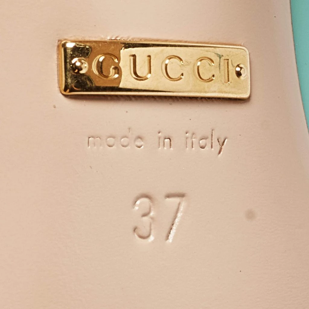 Gucci Gucci Blue Patent Molina  Ankle Strap Pumps Size 37 8