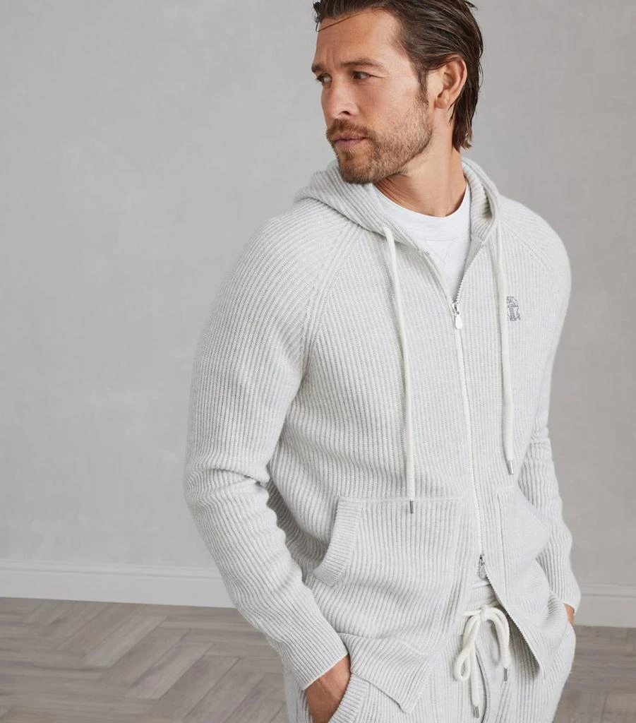 Brunello Cucinelli Cashmere Rib-Knit Hooded Cardigan 4