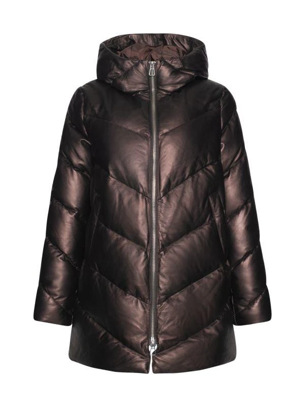 WOLFIE FURS Leather
Down Puffer Hooded Jacket 1