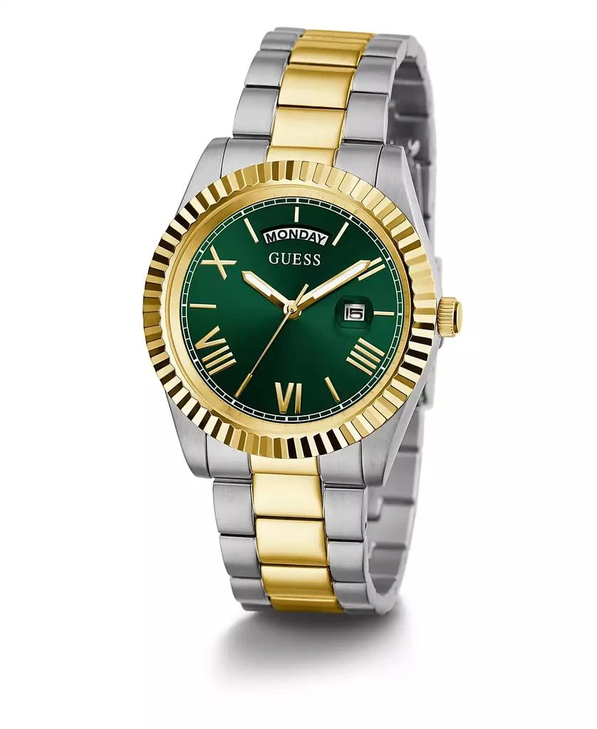GUESS Men's Two Tone Stainless Steel Bracelet, Day, Date Watch, 42mm 5