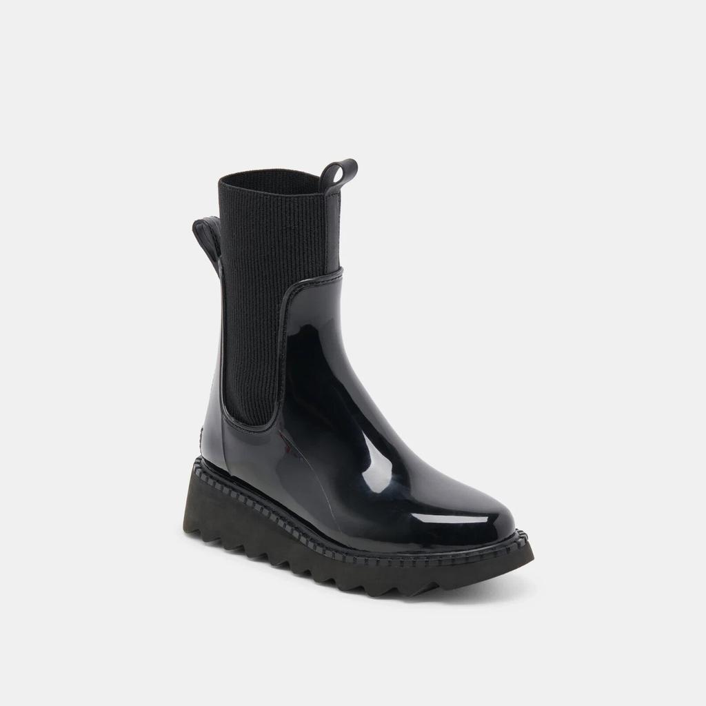 Dolce Vita Tropic H2O Women 10 Black Patent Waterproof Pull On Rain Boots ZOGG52