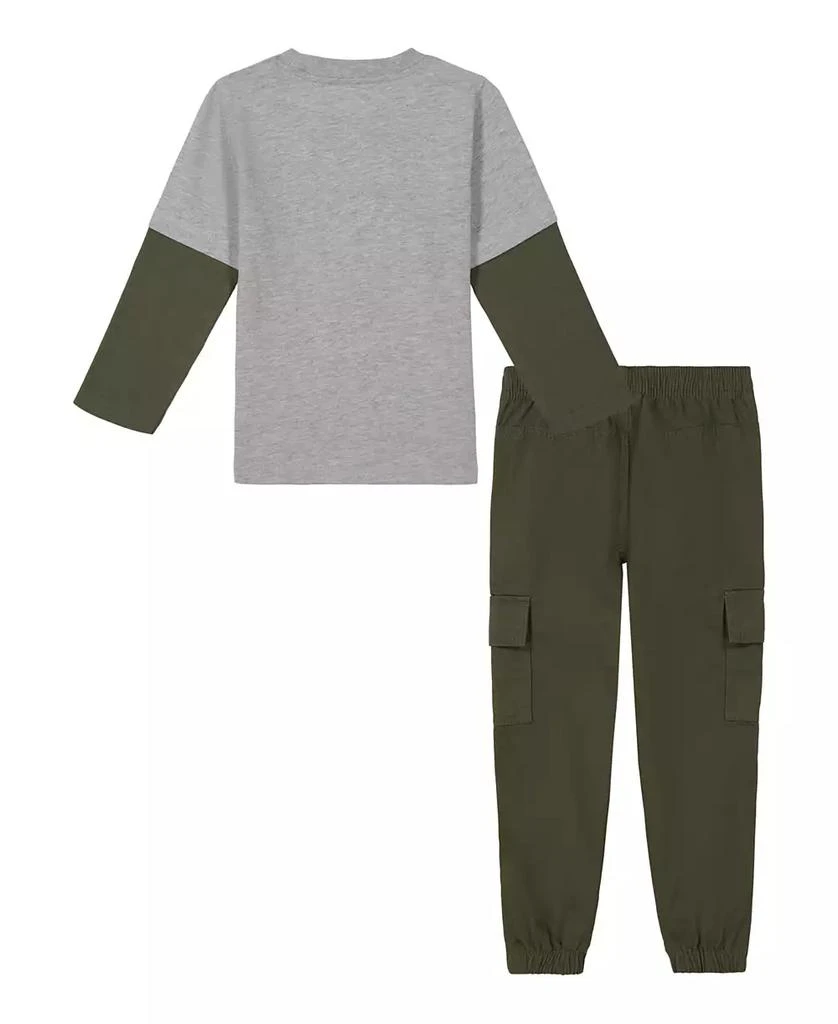 KIDS HEADQUARTERS Toddler and Little Boys Twofer Sleeve Racing Tee Twill Cargo Joggers 2