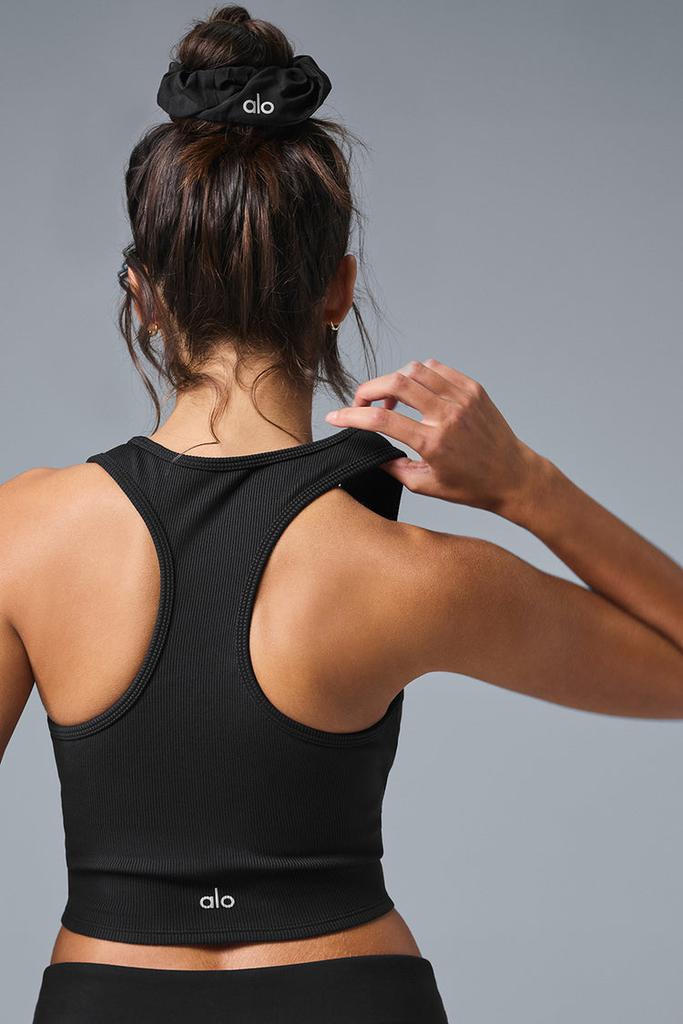 Alo Goddess Ribbed Cropped Racerback Tank - Black