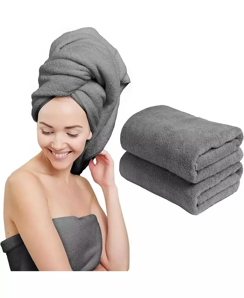 Liba 2-Pack Microfiber Hair Towel Wrap Rectangle Twist for Women 24 x 48 Inches