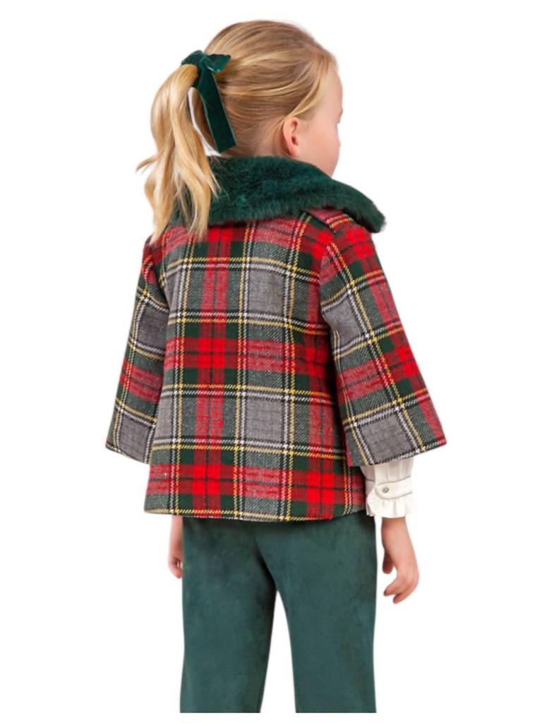 Abel & Lula Abel & Lula - Plaid Girls Coat With Faux Fur Collar