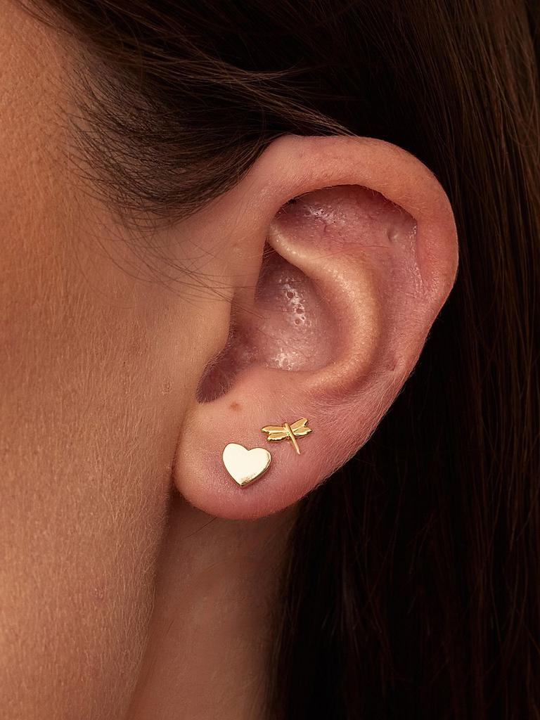 Oradina 14K Yellow Gold Sweet Heart Studs