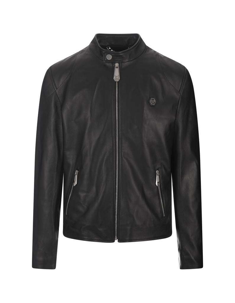 Philipp plein black leather jacket best sale