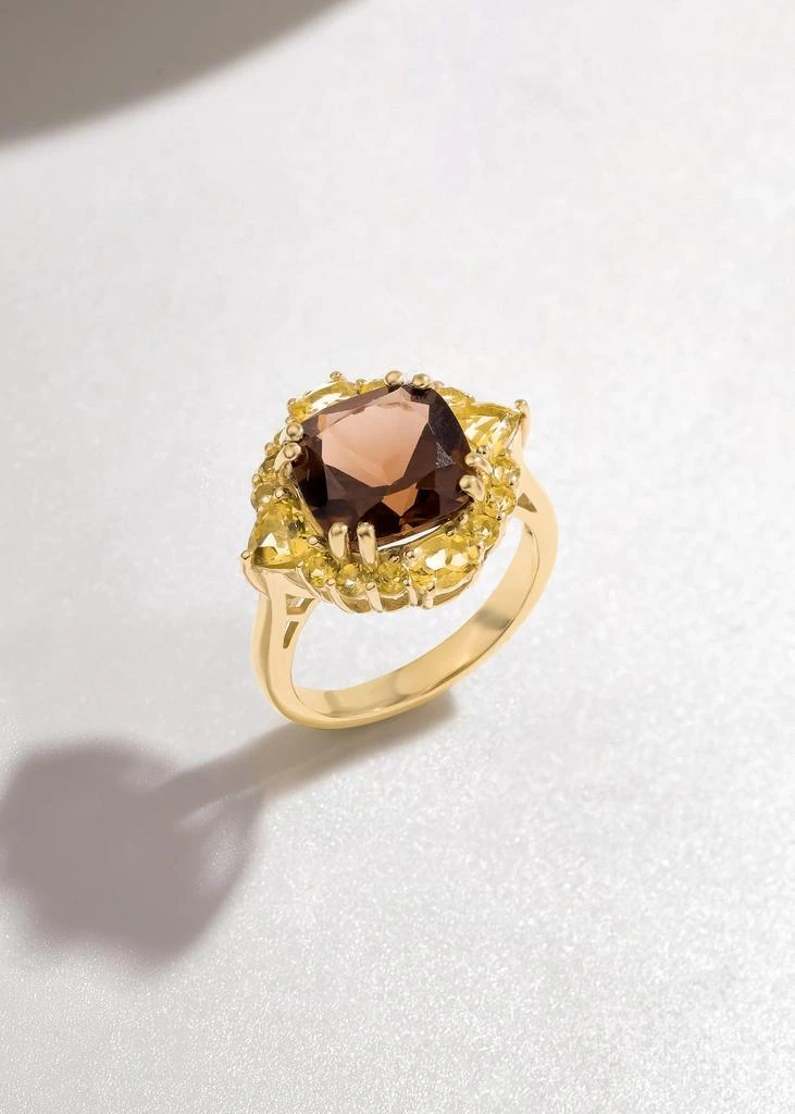 Tiramisu 14K Gold Plated Over 925 Sterling Silver Golden Eclipse Smoky Quartz Ring 4