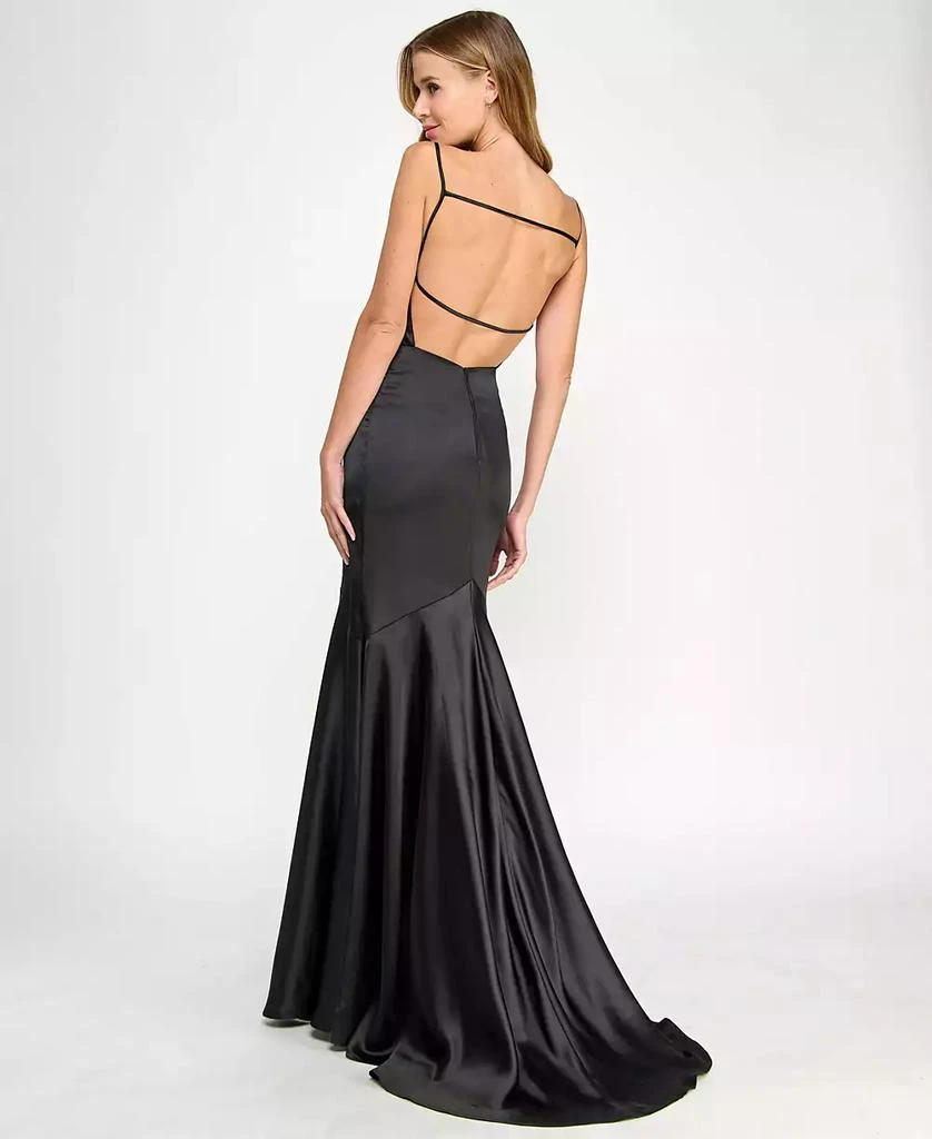 SENI & CADE Juniors' Satin Cowlneck Cutout Gown 2