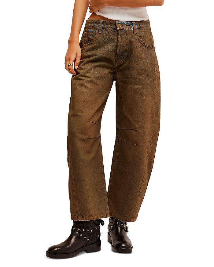 Free People Good Luck High Rise Coated Barrel Jeans in New Moon