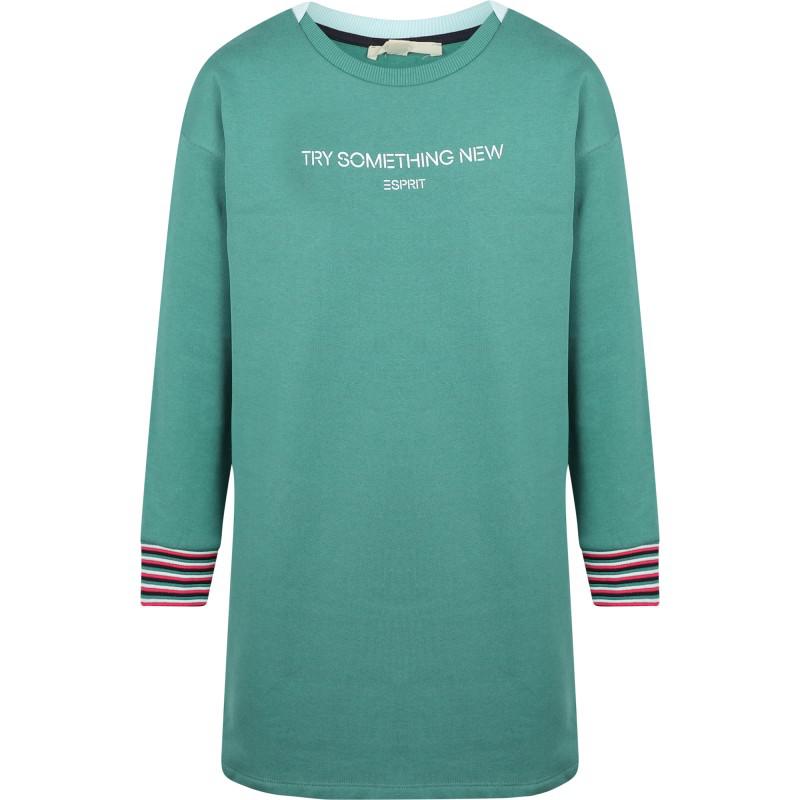 Esprit Try something new text sweater dress in green