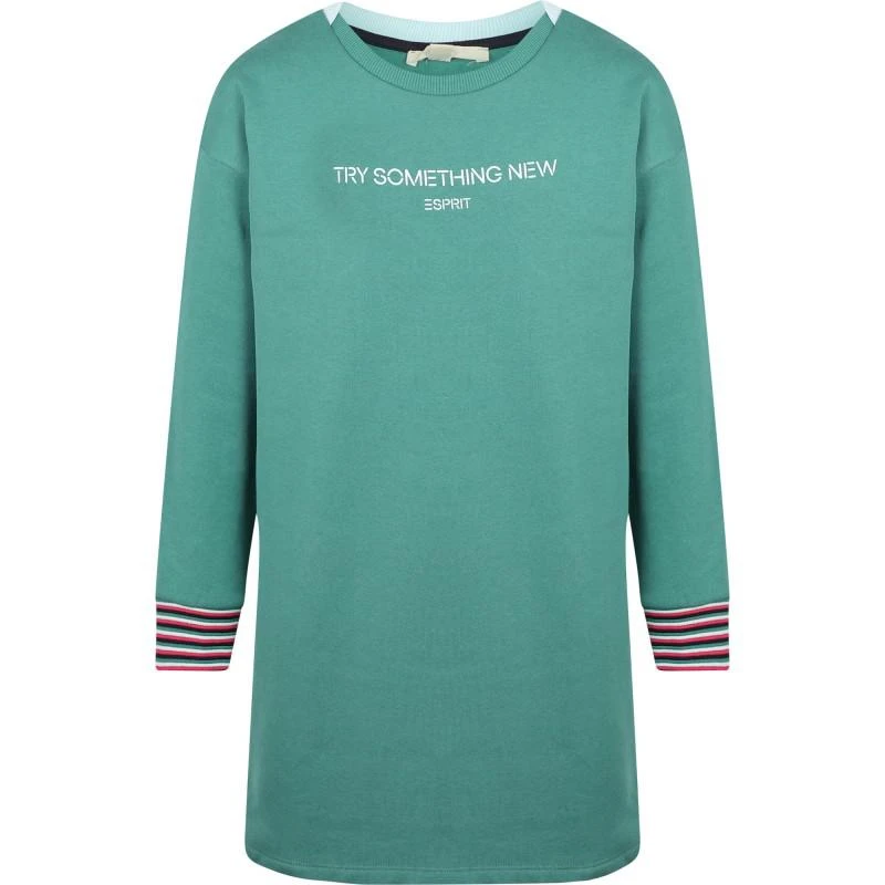 Esprit Try something new text sweater dress in green 1