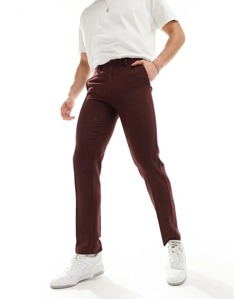 ASOS ASOS DESIGN slim fit wool mix suit trousers in burgundy twill 2