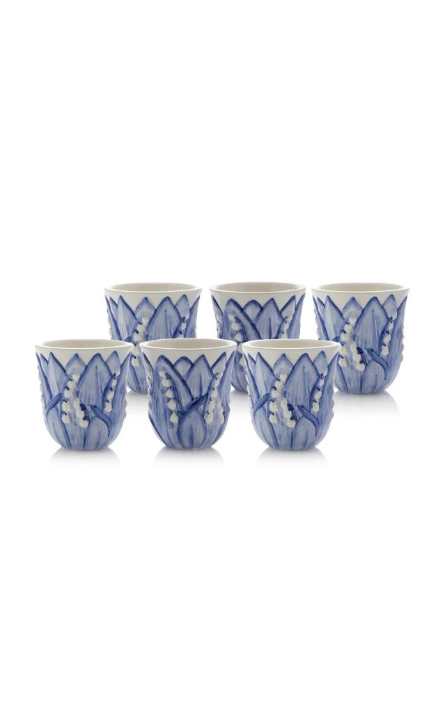 MoDA Moda Domus - Set-of-Six Lily of the Valley Ceramic Tumblers - Blue - Moda Operandi