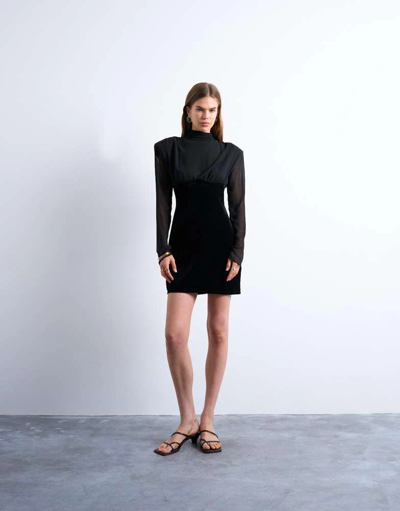 Topshop Topshop long sleeve velvet and chiffon mix mini dress with shoulder pads in black - Dresses & Skirts - Free Shipping - BeyondStyle Topshop Topshop long sleeve velvet and chiffon mix mini dress with shoulder pads in black - Dresses & Skirts - Free Shipping - BeyondStyle