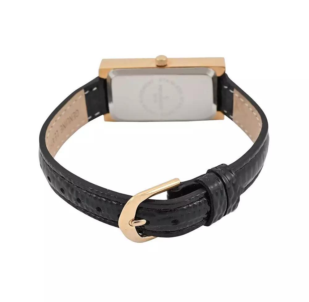 Peugeot Women's 35x20mm Crystal Bezel Watch with Glossy Black Leather Strap