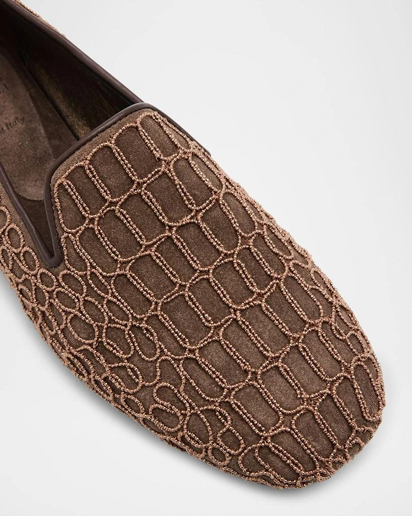 Brunello Cucinelli Suede Monili Net Slip-On Loafers 4